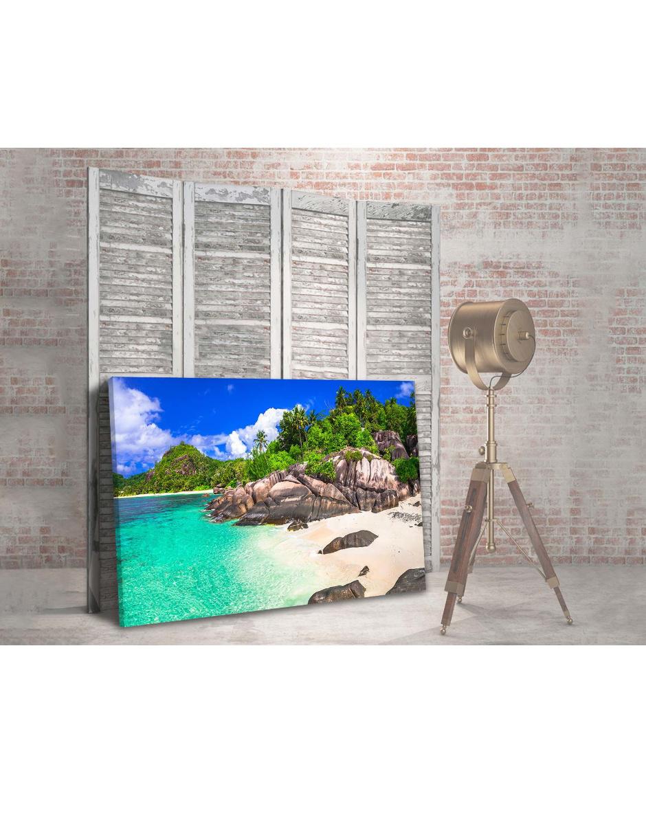 Cuadro decorativo canvas Pixelarte Naturaleza Playa Seychelles rectangular