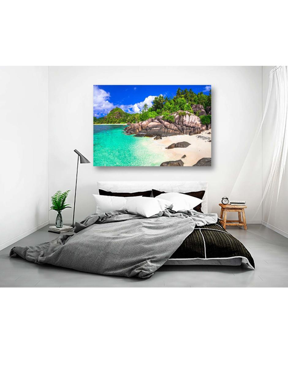 Cuadro decorativo canvas Pixelarte Naturaleza Playa Seychelles rectangular
