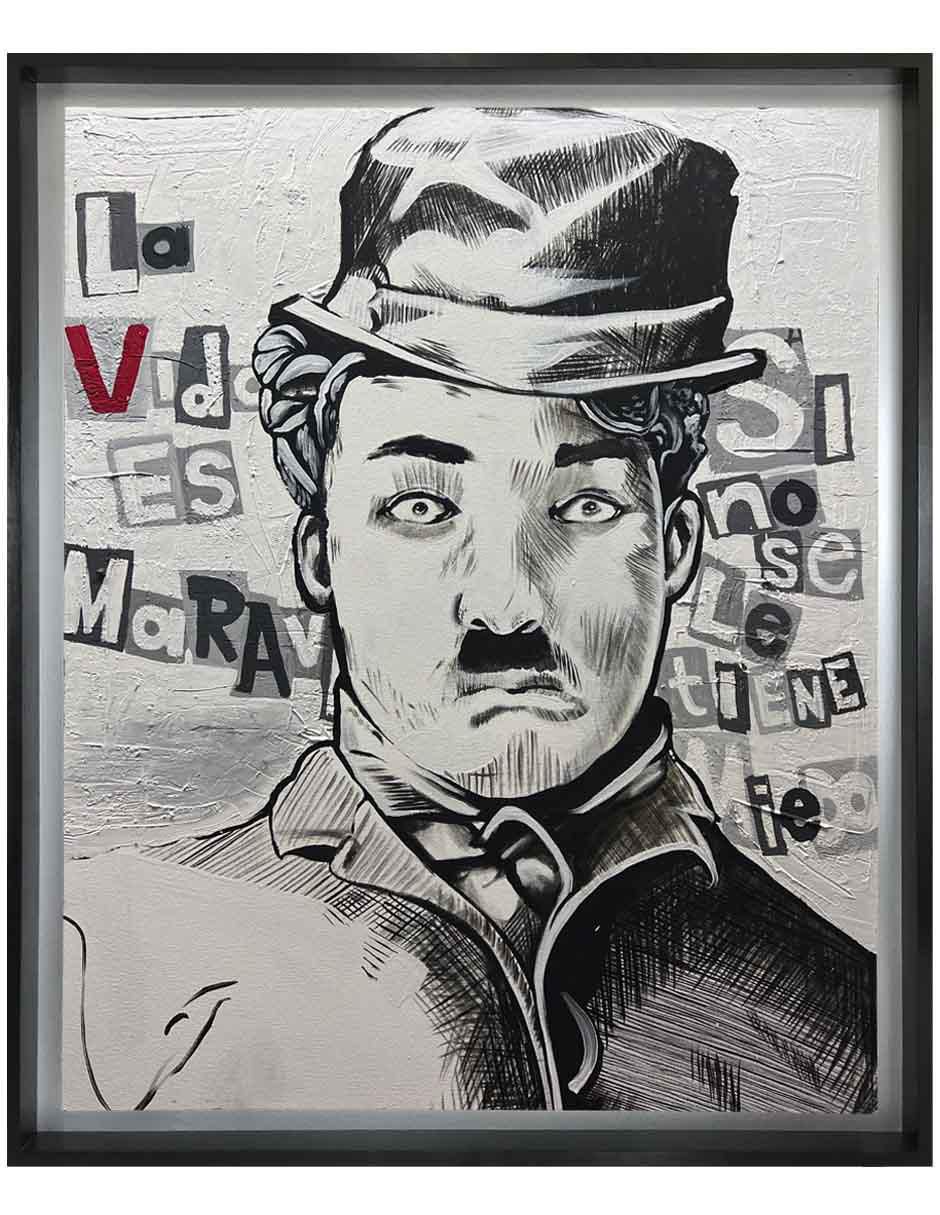 Pintura Charles Chaplin técnica acrílico MilleniArt