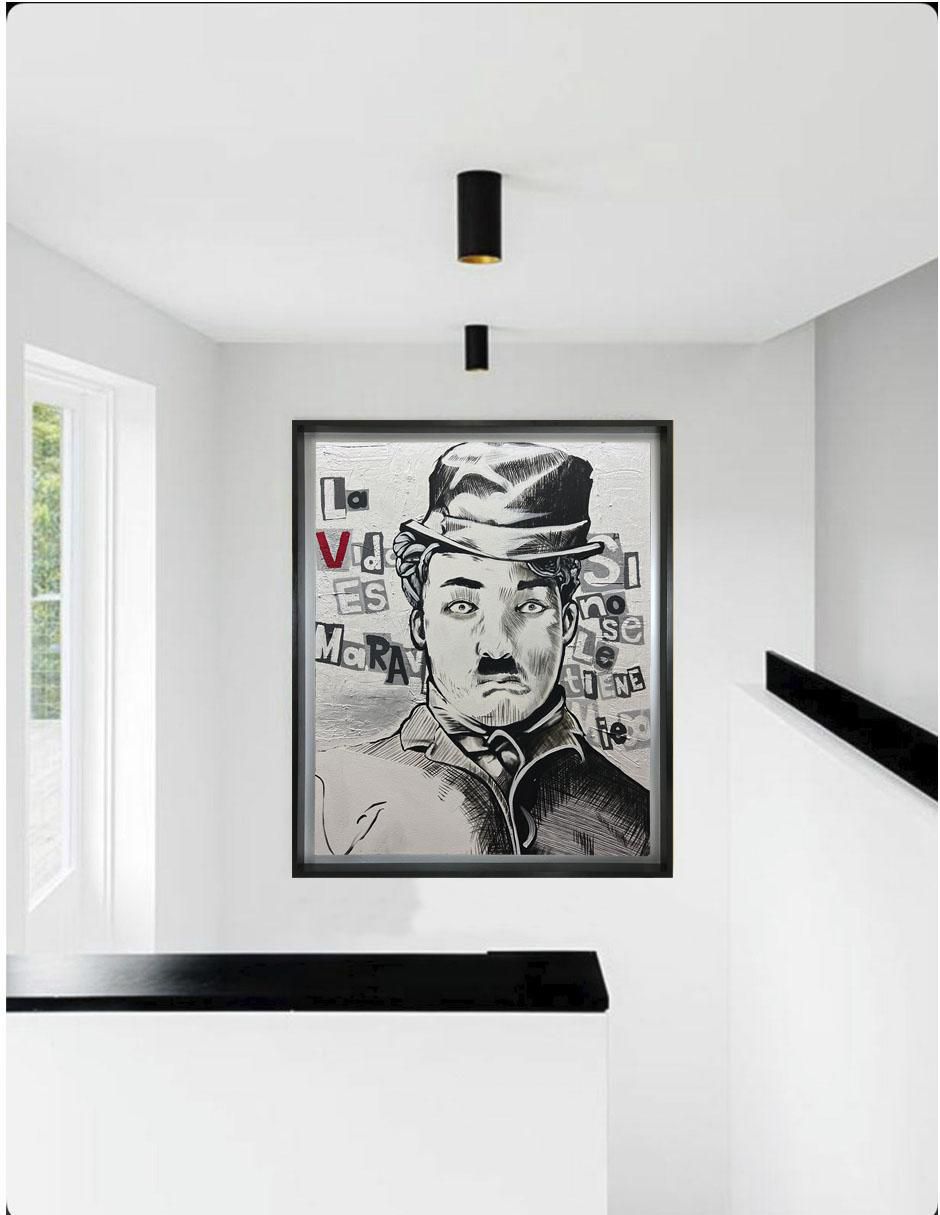 Pintura Charles Chaplin técnica acrílico MilleniArt 3
