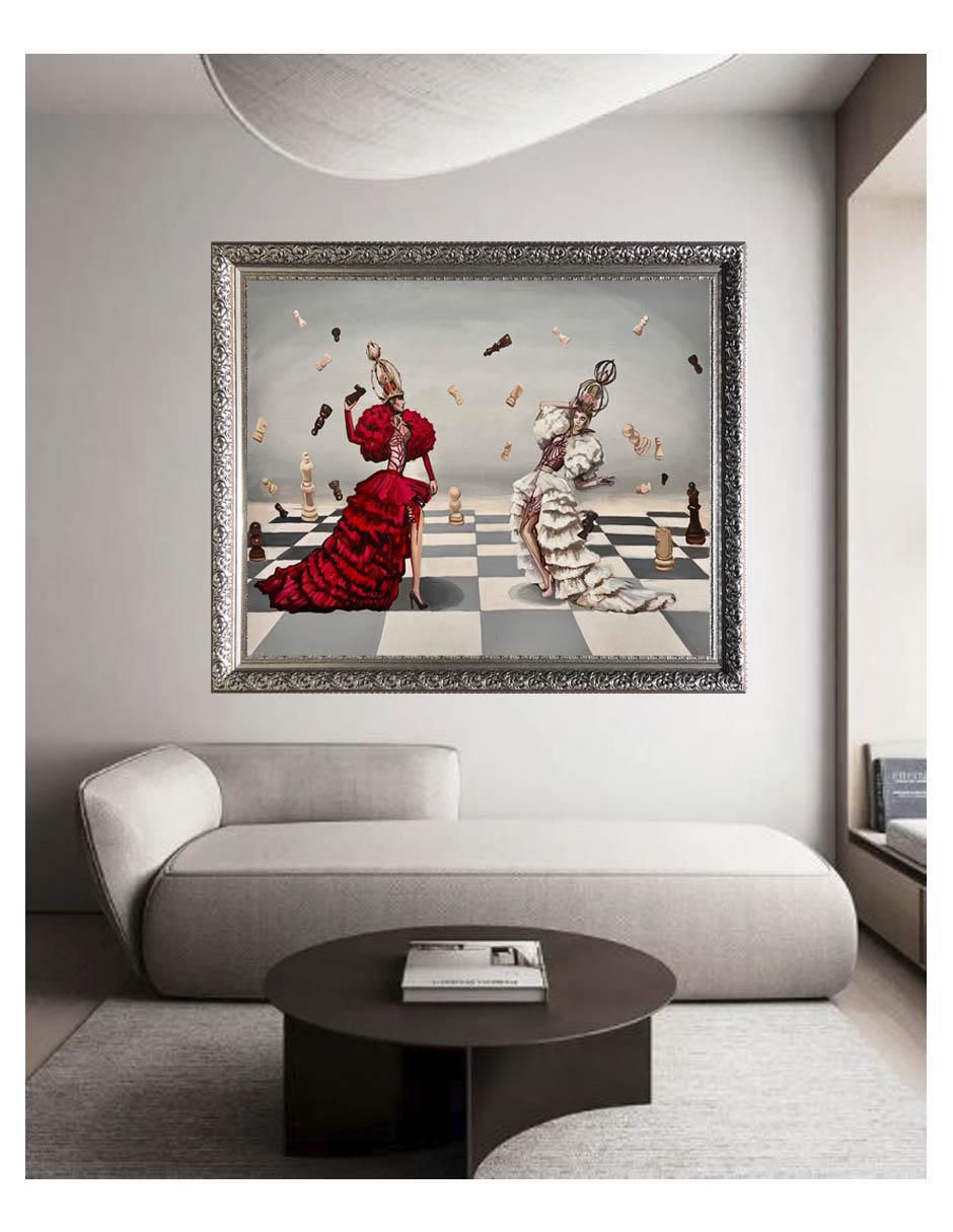Pintura Pelea De Reinas técnica óleo Surrealismo 5