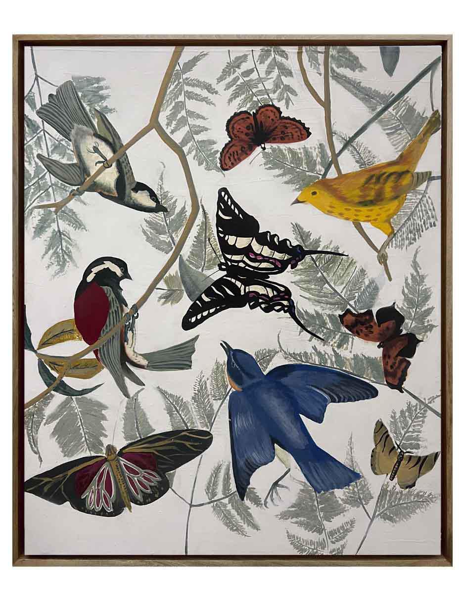 Pintura Entre Aves Y Mariposas técnica acrílico Aves Y Mariposas