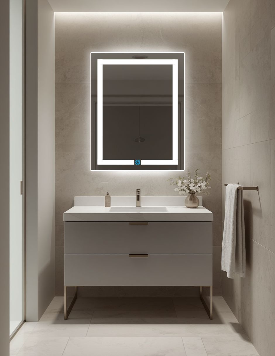 Espejo de pared rectangular para baño con luz LED 7