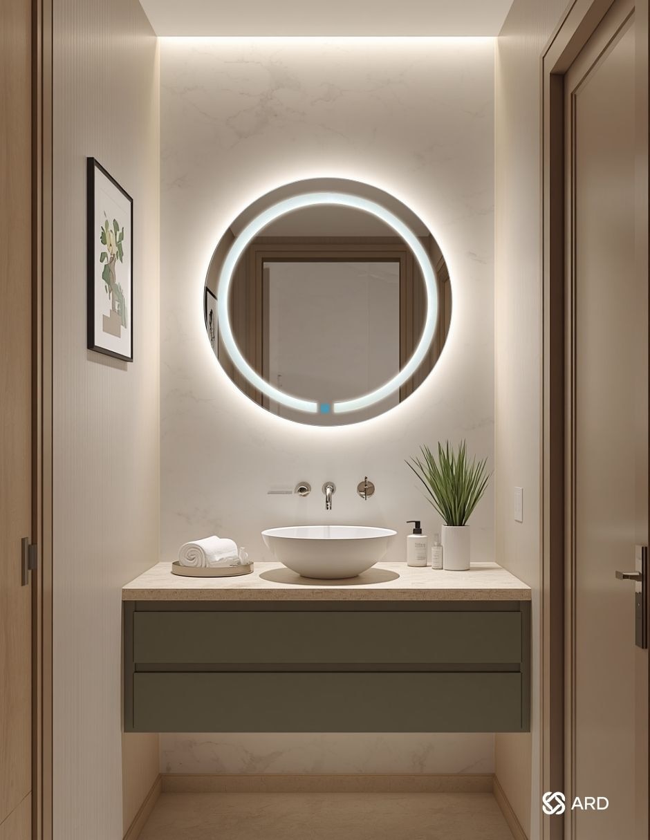 Espejo redondo para baño con luz LED Glanz HaloGlow
