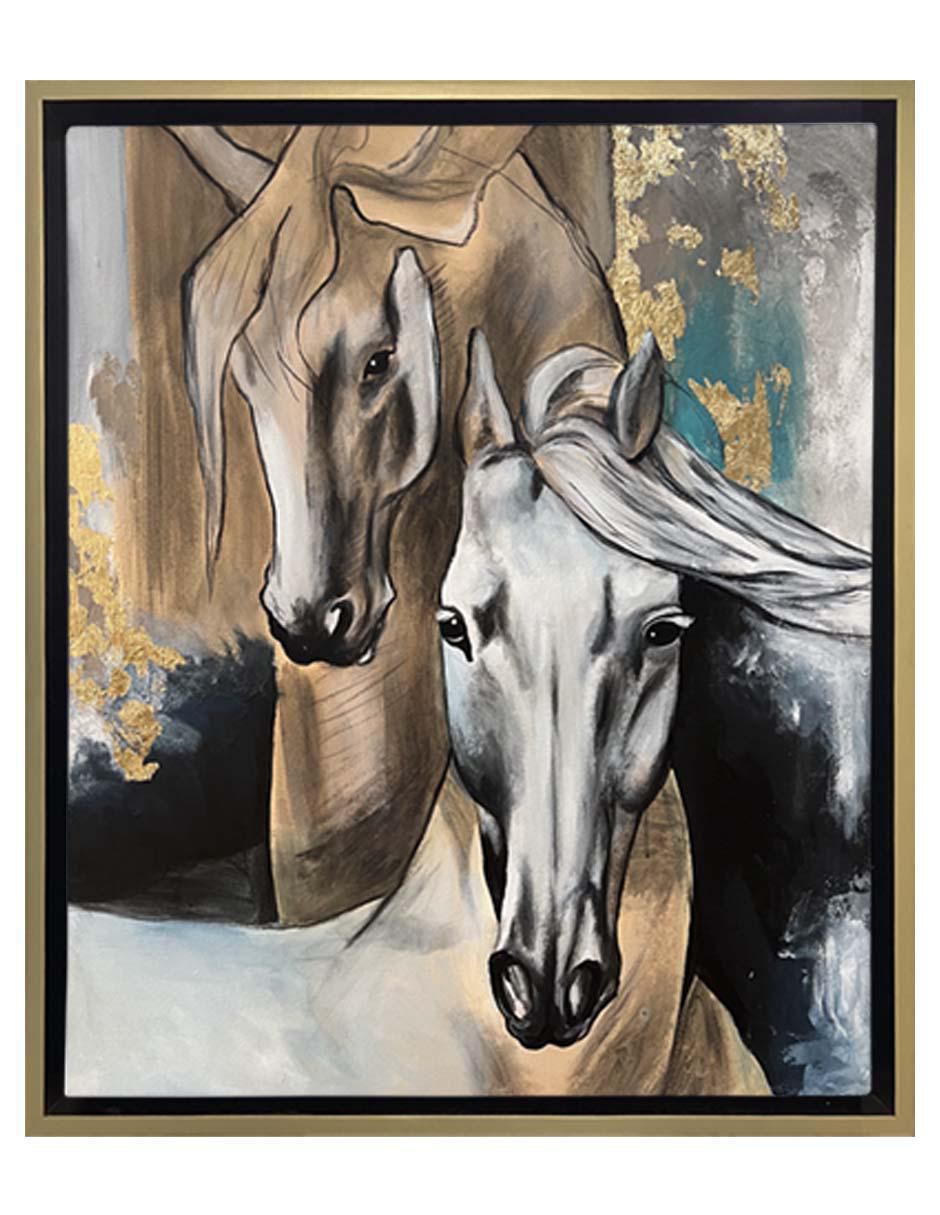 Pintura Dúo Equino En Armonía Radiante técnica mixta