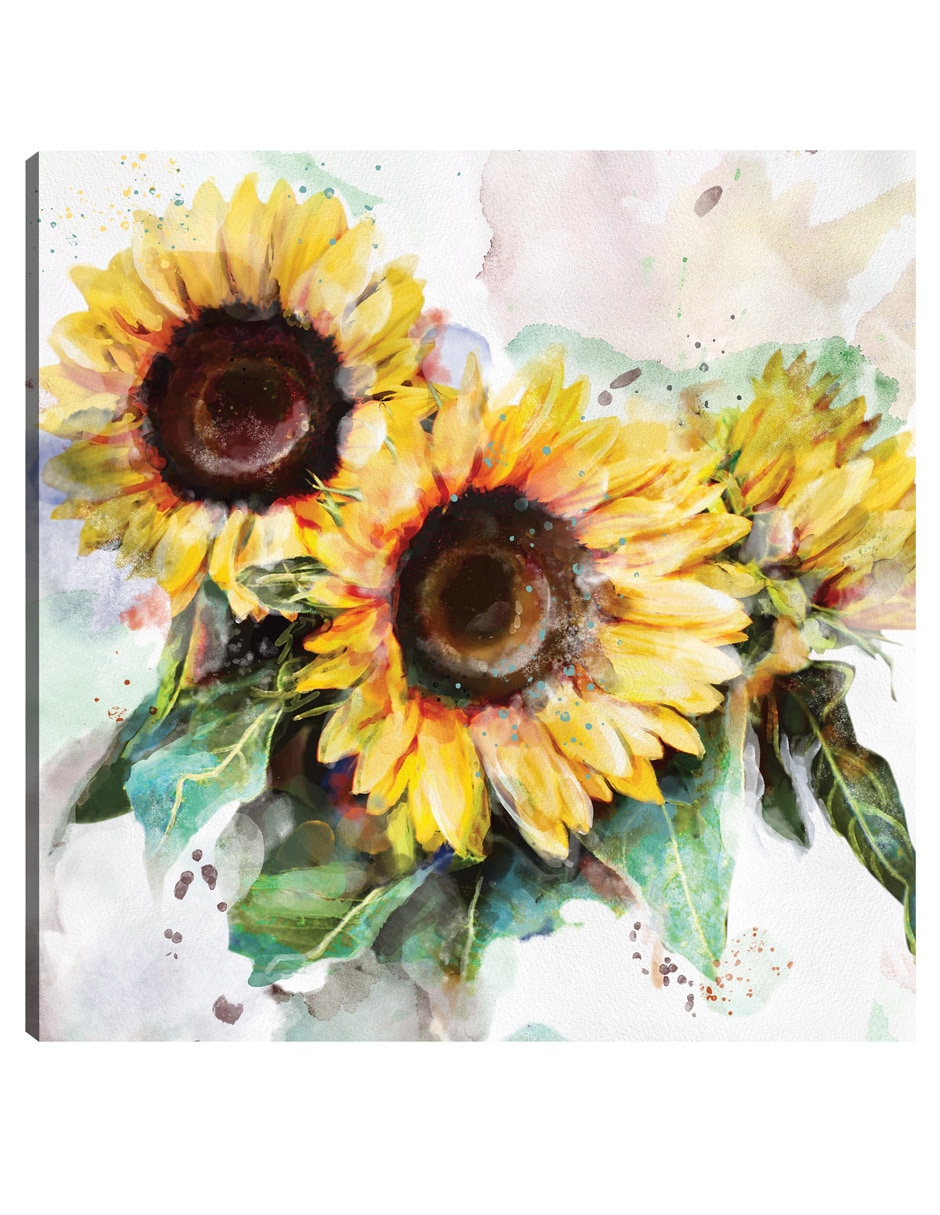 Cuadro decorativo Trío De Girasoles técnica mixta Botánico