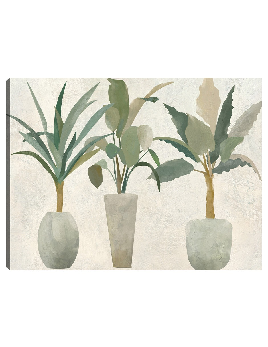Cuadro decorativo Trío Verde técnica mixta Macetas Cuadro decorativo Trío Verde técnica mixta Macetas