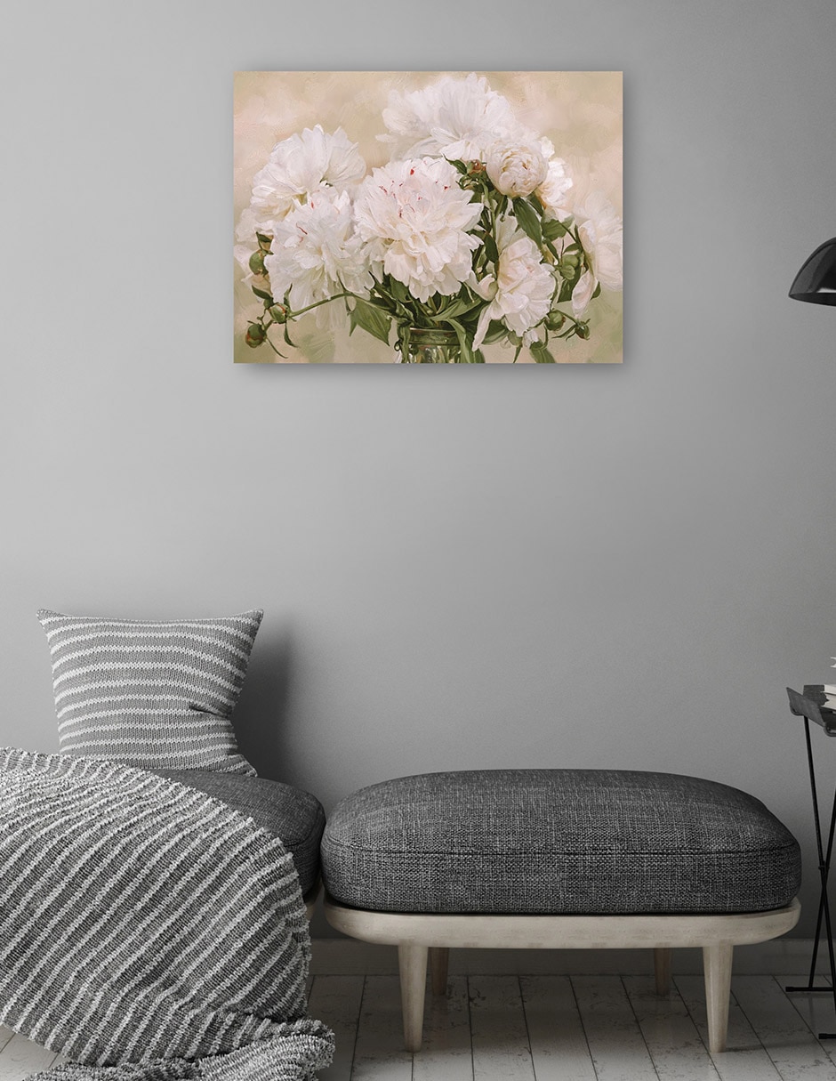 Cuadro decorativo Peonias Blancas técnica mixta 4