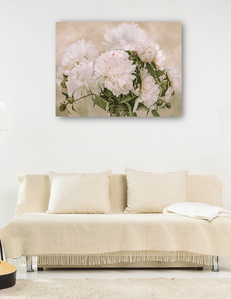 Cuadro decorativo Peonias Blancas técnica mixta 8