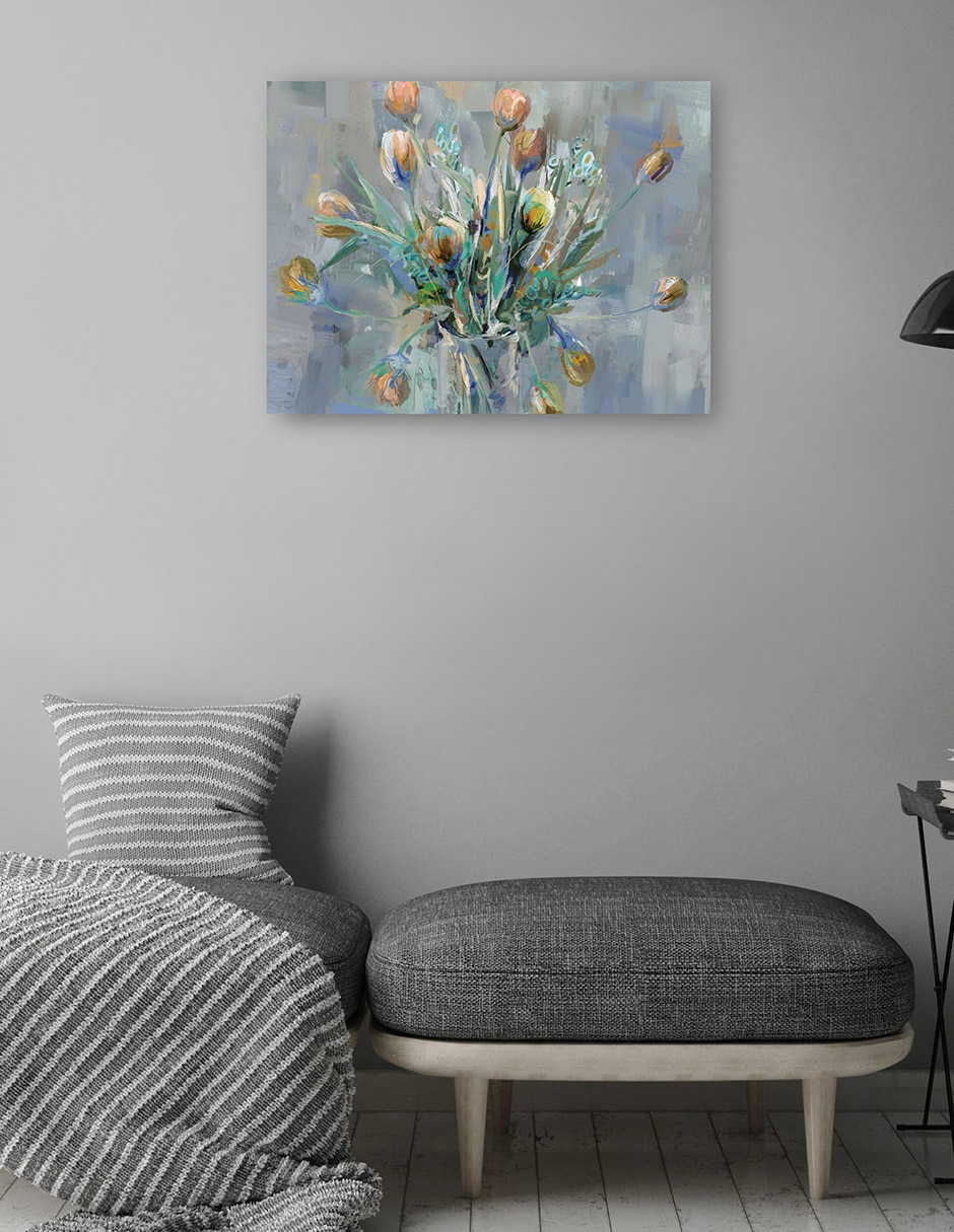 Cuadro decorativo Ramo de tulipanes técnica mixta Arreglo floral 4