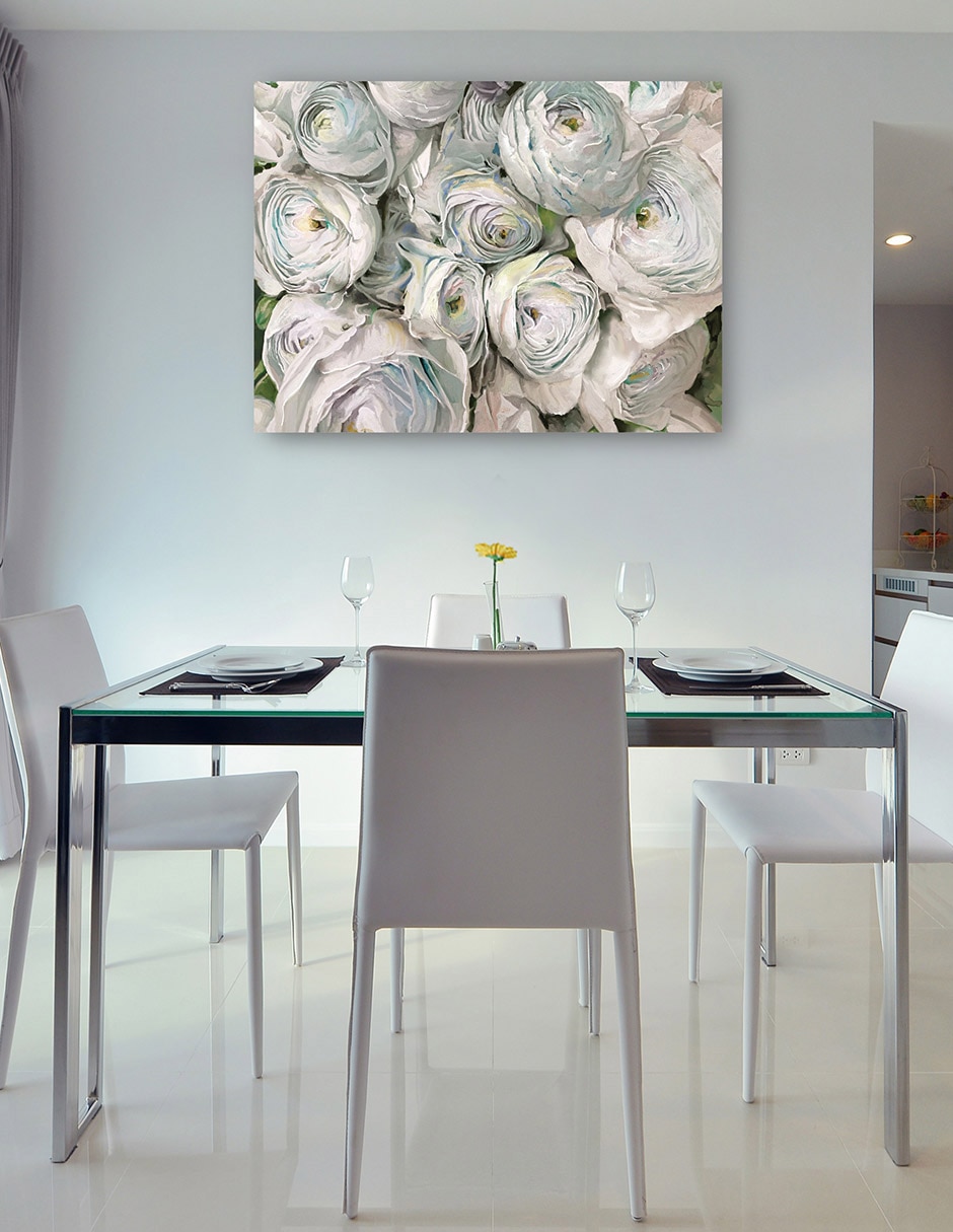 Cuadro decorativo Ranúnculo blanco técnica mixta Floración 8