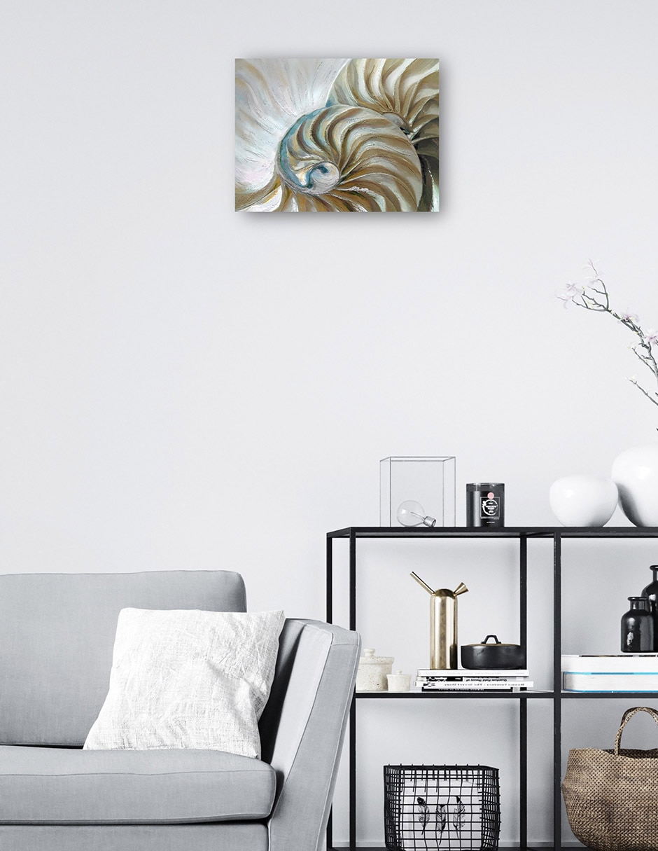 Cuadro decorativo Nautilo dorado técnica mixta Criaturas marinas 7