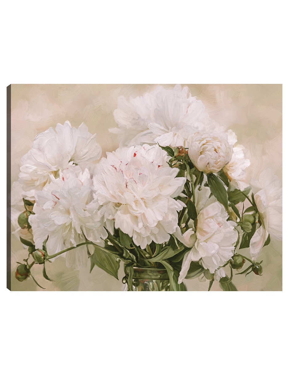 Cuadro decorativo Peonias blancas técnica mixta Arreglo floral