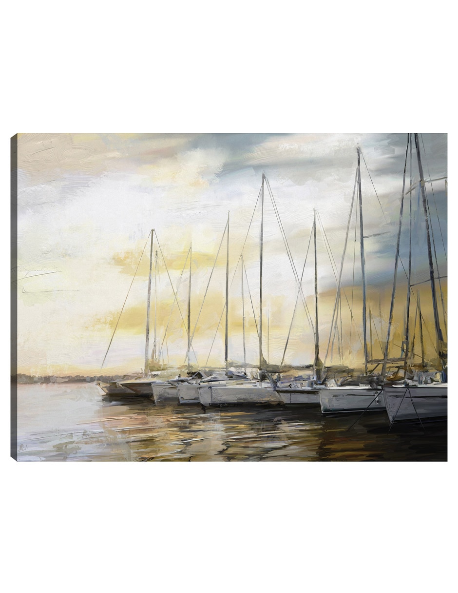 Cuadro decorativo Puerto al atardecer técnica mixta Navegación Cuadro decorativo Puerto al atardecer técnica mixta Navegación