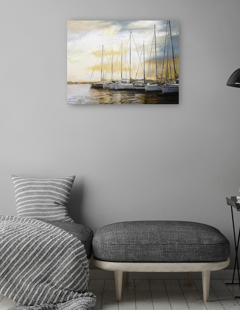 Cuadro decorativo Puerto al atardecer técnica mixta Navegación 4