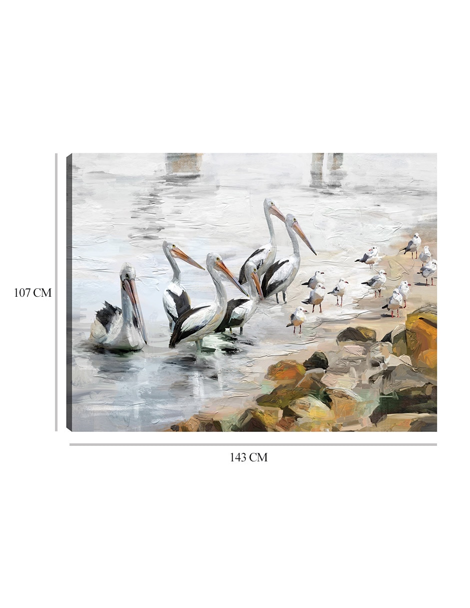 Cuadro decorativo Playa pelícano técnica mixta Aves silvestres 9