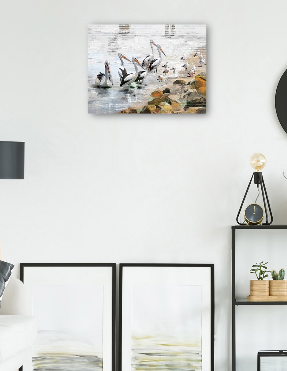 Cuadro decorativo Playa pelícano técnica mixta Aves silvestres 5