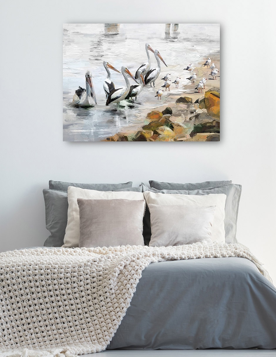 Cuadro decorativo Playa pelícano técnica mixta Aves silvestres 2