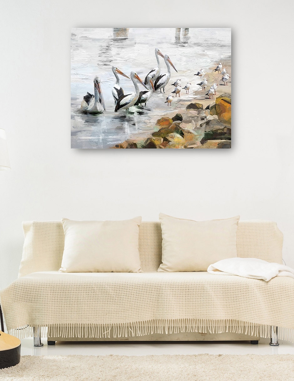 Cuadro decorativo Playa pelícano técnica mixta Aves silvestres 8