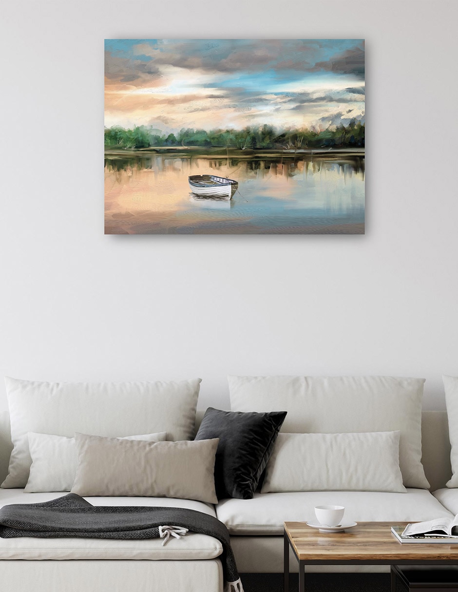 Cuadro decorativo Bote de remos junto al lago técnica mixta Lagos 2