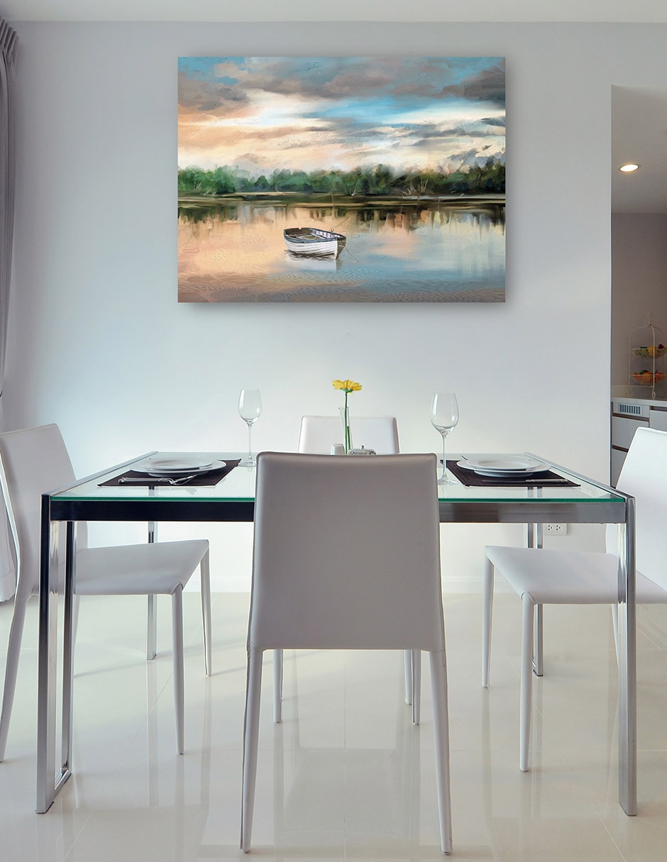 Cuadro decorativo Bote de remos junto al lago técnica mixta Lagos 6