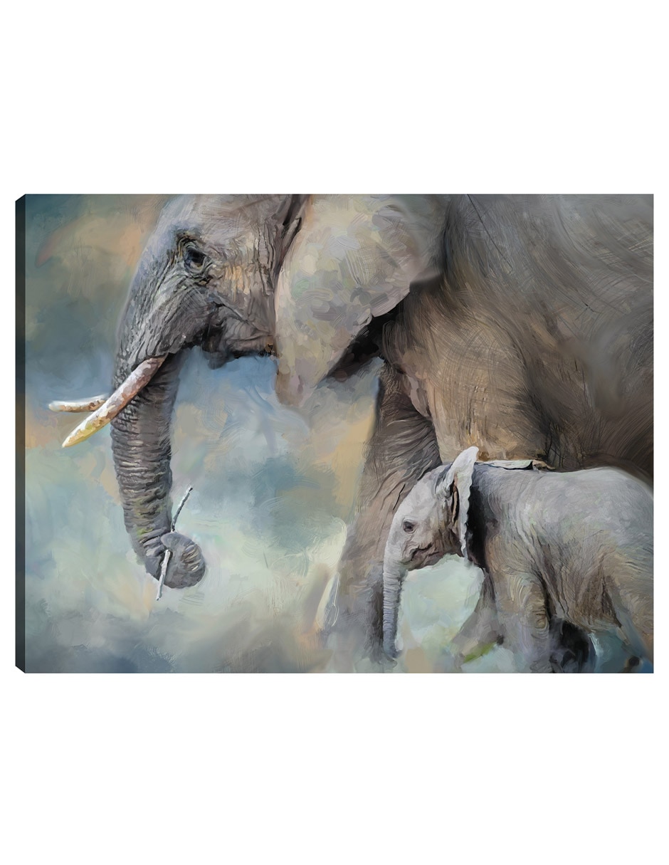 Cuadro decorativo Familia de elefantes técnica mixta Vida silvestre Cuadro decorativo Familia de elefantes técnica mixta Vida silvestre