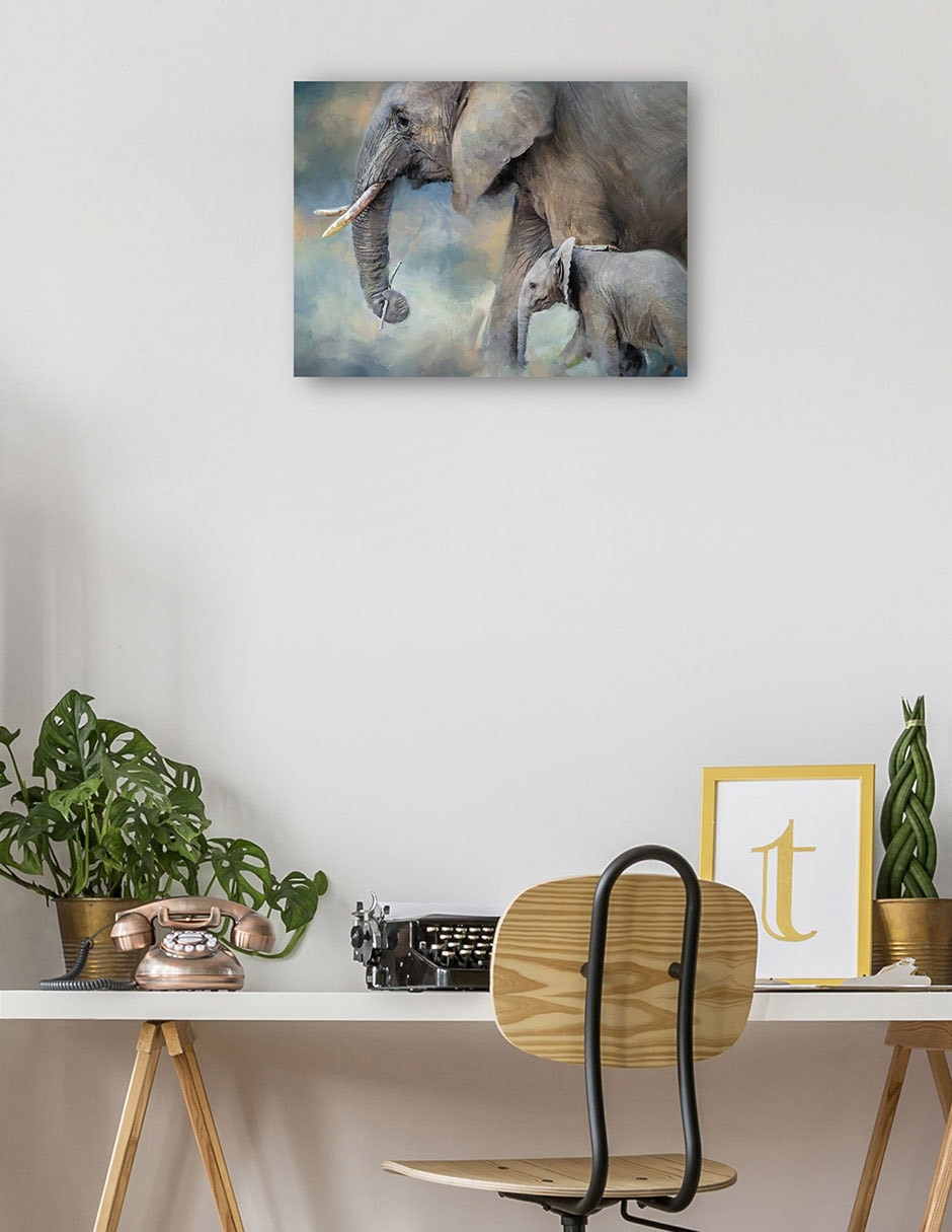 Cuadro decorativo Familia de elefantes técnica mixta Vida silvestre 5