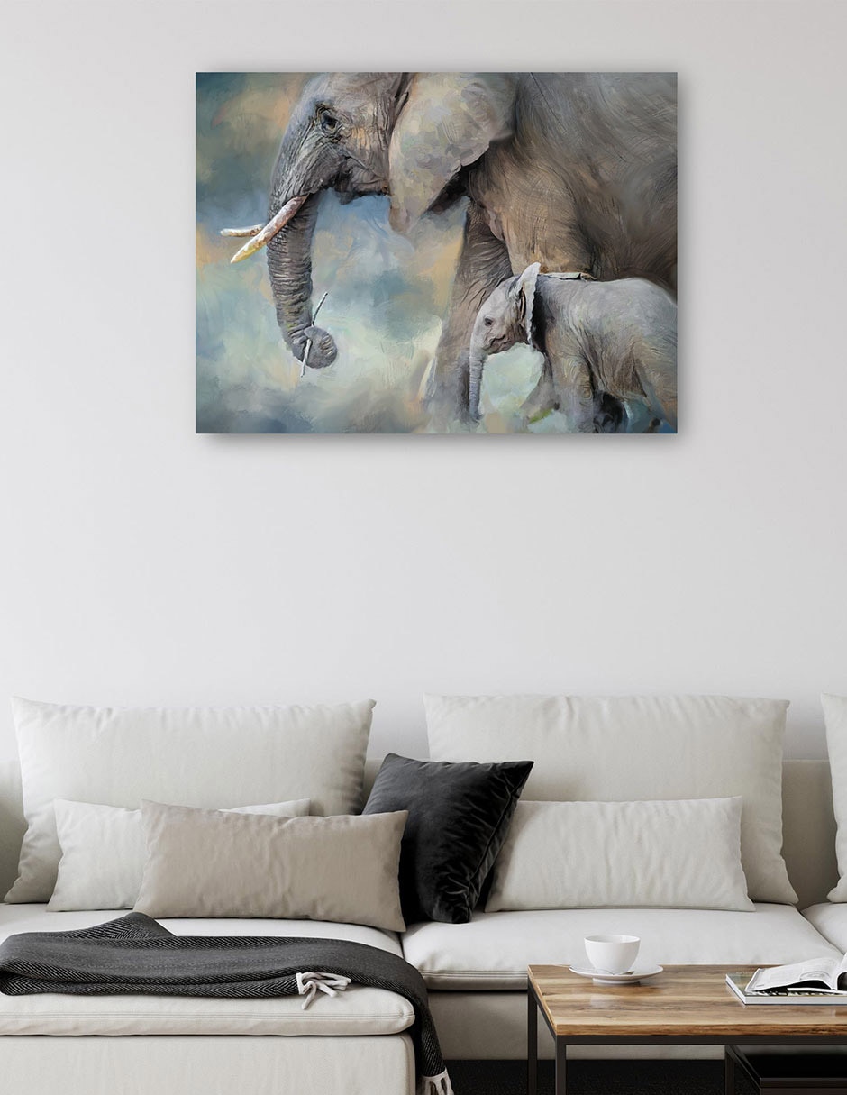 Cuadro decorativo Familia de elefantes técnica mixta Vida silvestre 2