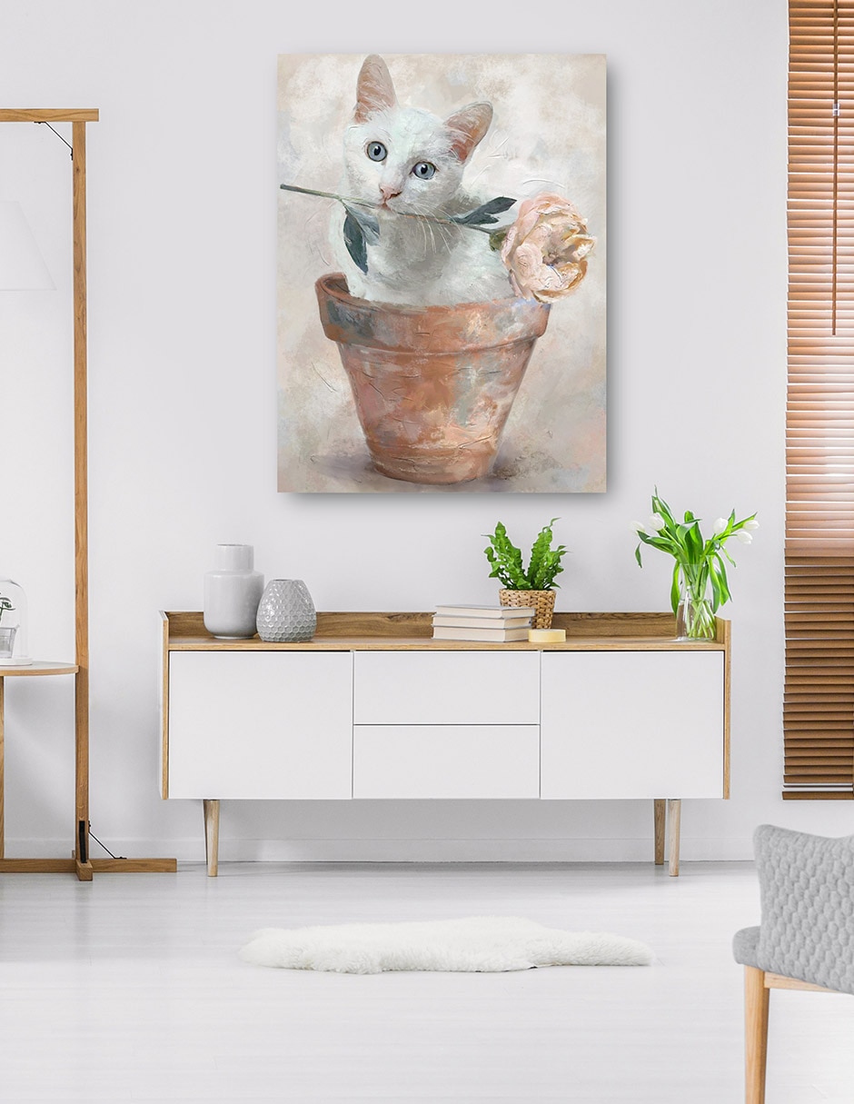 Cuadro decorativo Amigos En Maceta Ii - Impresión En Lienzo técnica mixta Animales Domésticos 6