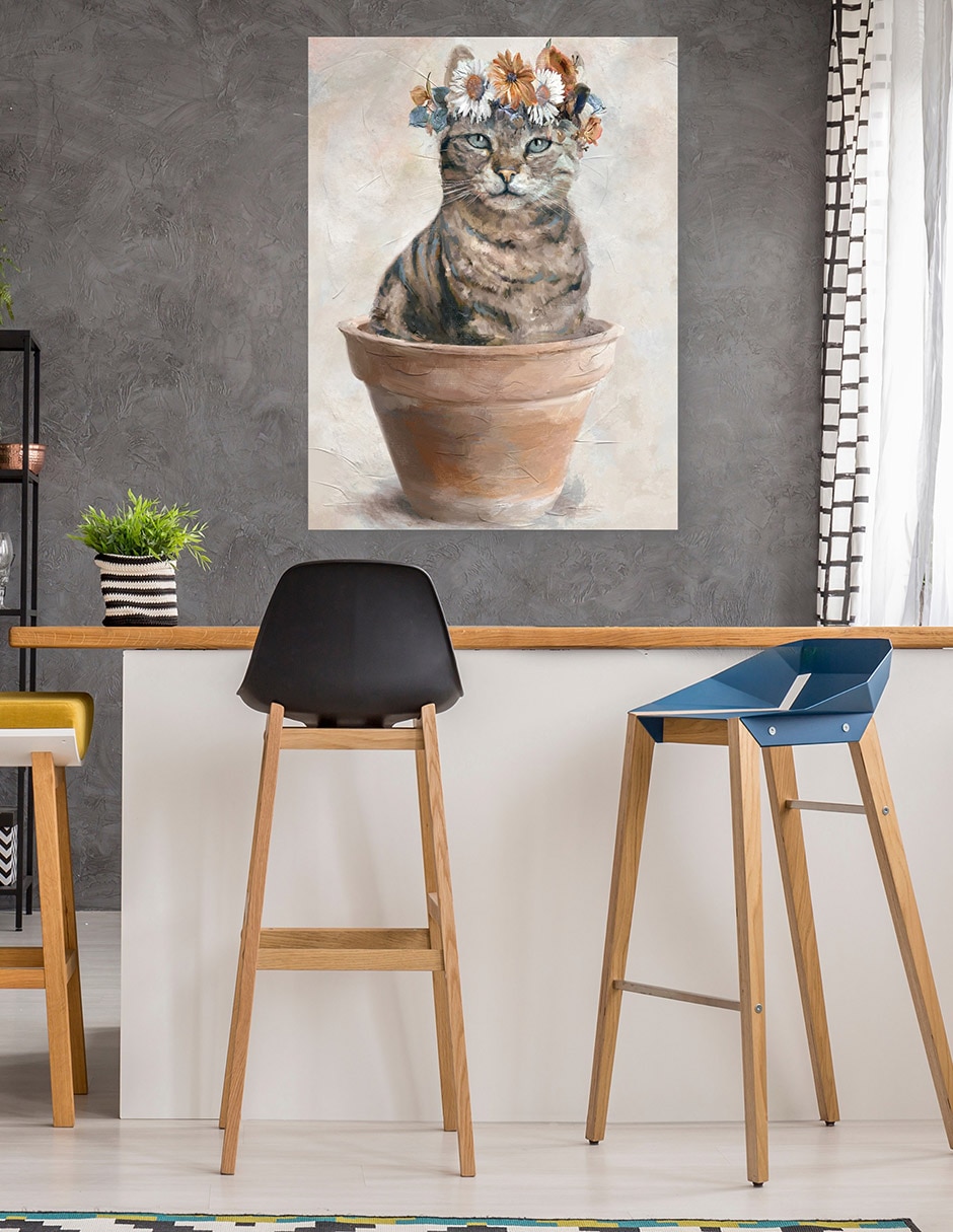 Cuadro decorativo Amigos En Maceta Iv - Impresión En Lienzo técnica mixta Animales Domésticos 5