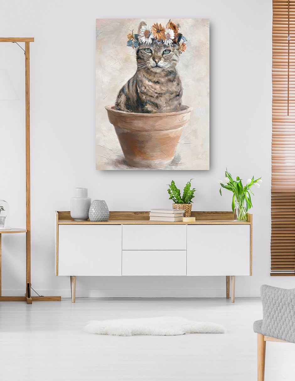 Cuadro decorativo Amigos En Maceta Iv - Impresión En Lienzo técnica mixta Animales Domésticos 6