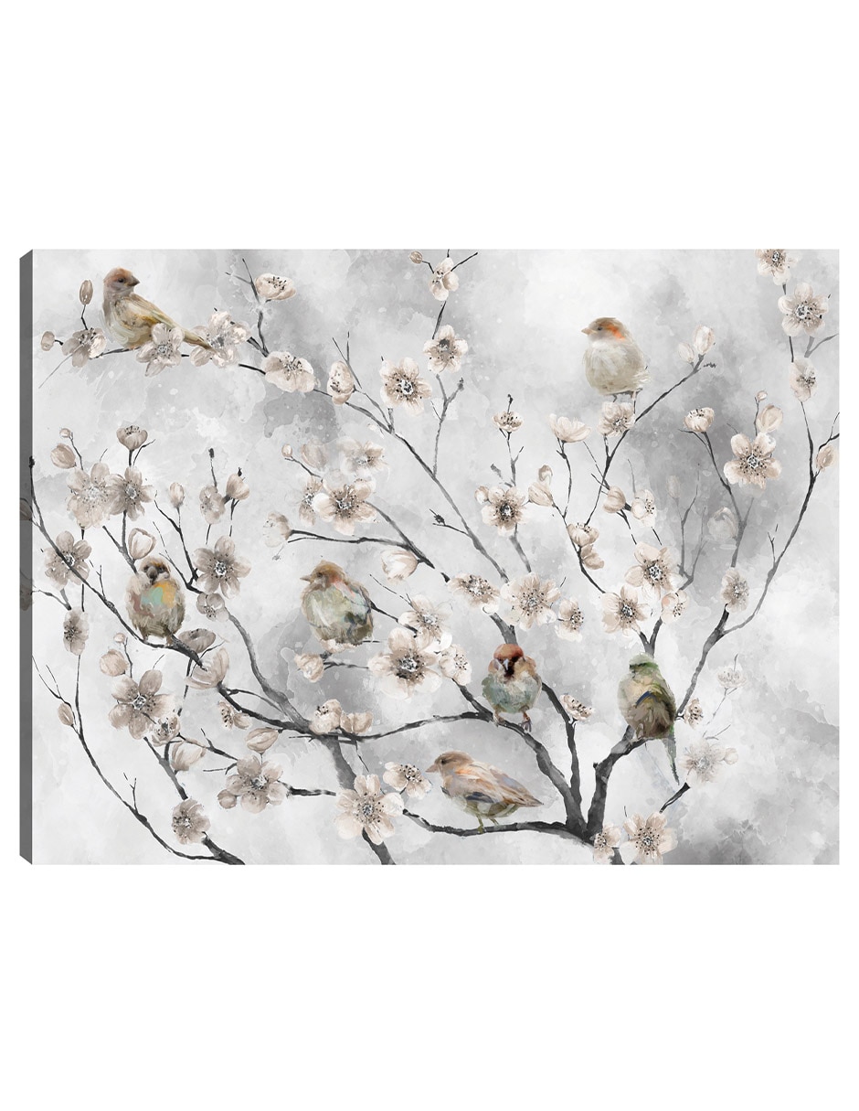 Cuadro decorativo Aves De Flor De Cerezo - Impresión En Lienzo técnica mixta Naturaleza