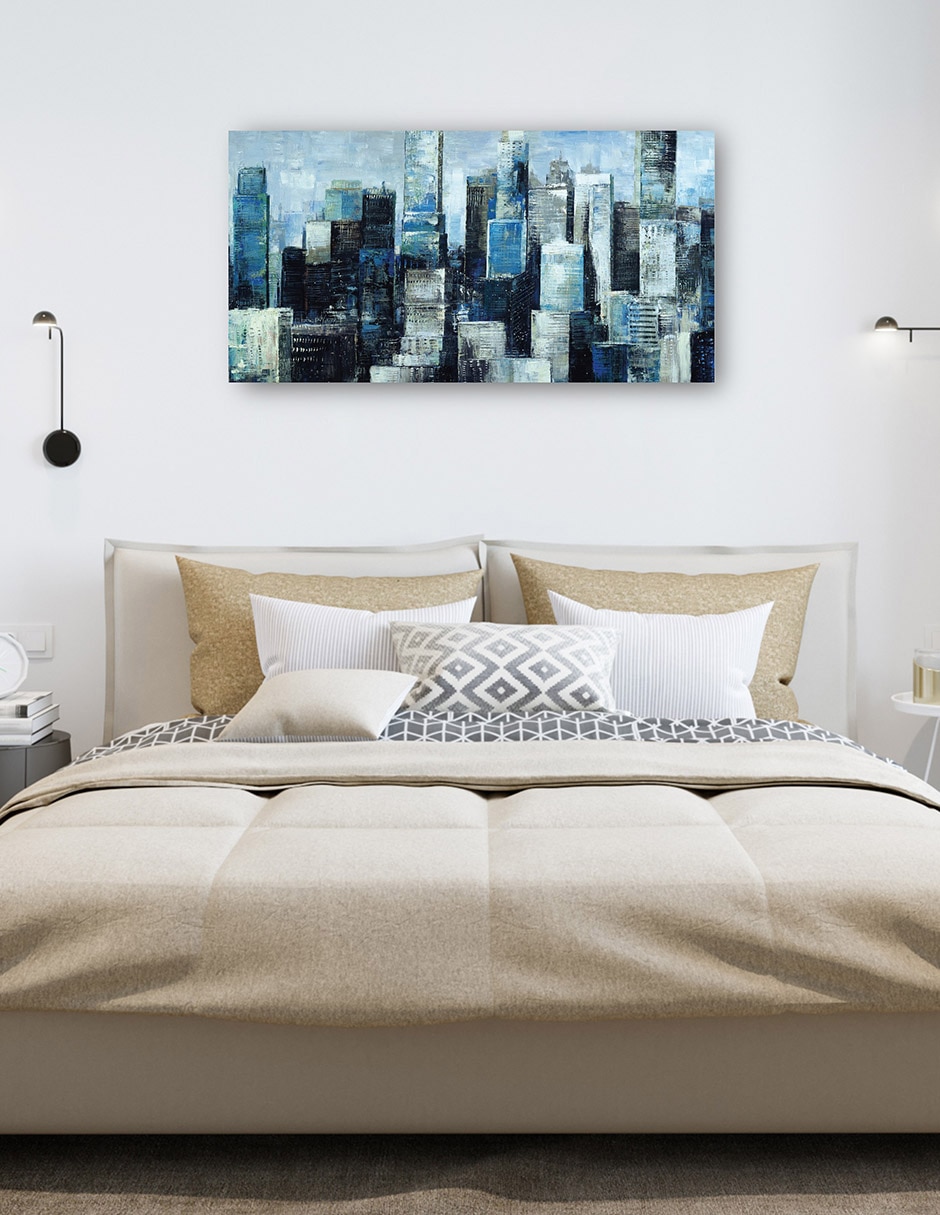 Cuadro decorativo Ciudad Azul I Impresión En Lienzo técnica mixta Edificios 6