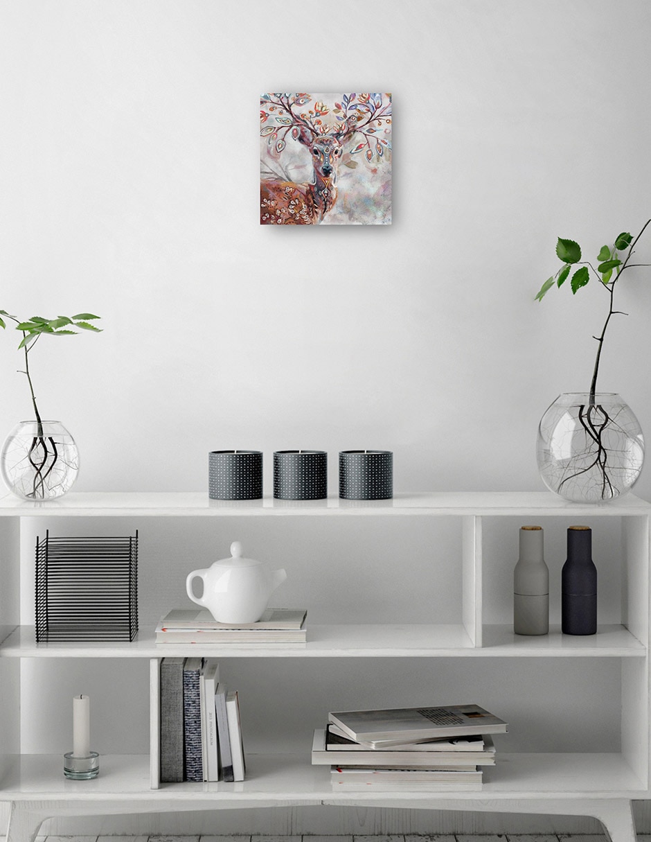 Cuadro decorativo Ciervo Bohemio Impresión En Lienzo técnica mixta Vida Silvestre 2