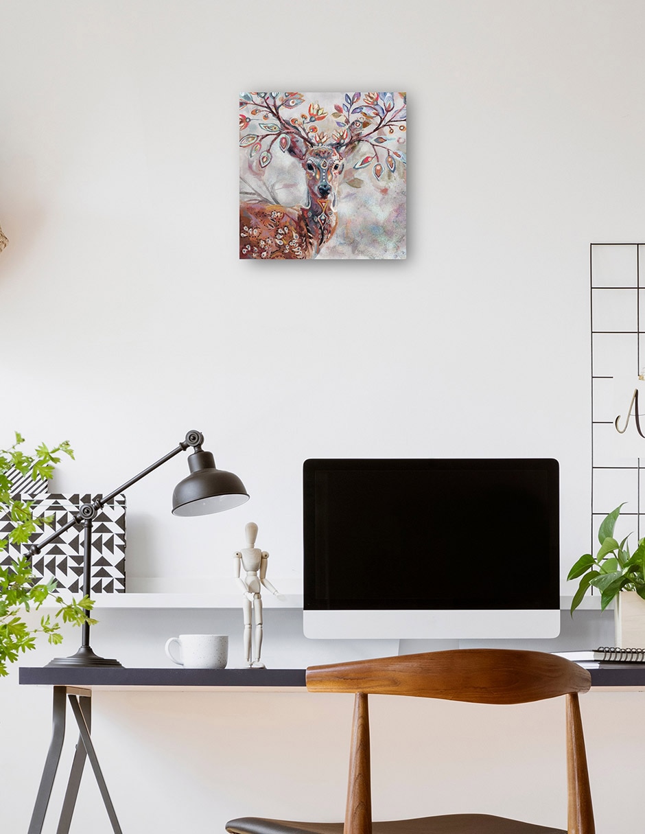 Cuadro decorativo Ciervo Bohemio Impresión En Lienzo técnica mixta Vida Silvestre 3