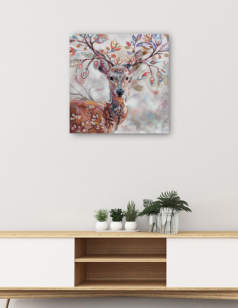 Cuadro decorativo Ciervo Bohemio Impresión En Lienzo técnica mixta Vida Silvestre 5