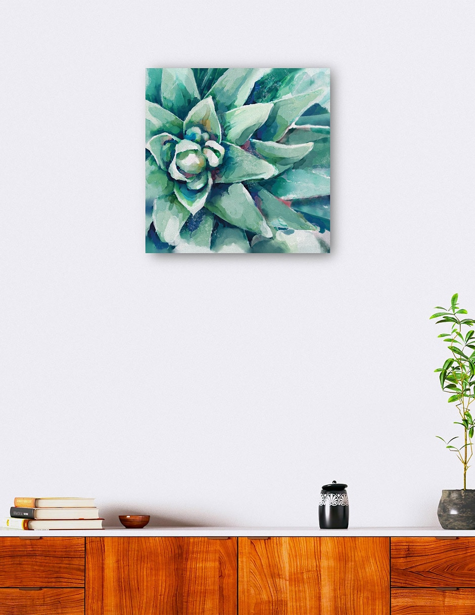 Cuadro decorativo Cuadrado De Flor Suculenta Acuarela Impresión En Lienzo técnica mixta Floración 4