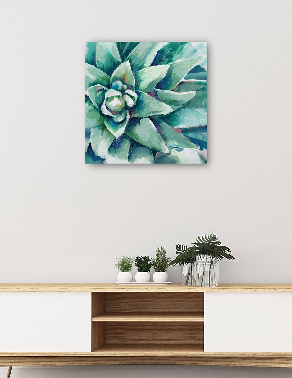 Cuadro decorativo Cuadrado De Flor Suculenta Acuarela Impresión En Lienzo técnica mixta Floración 5