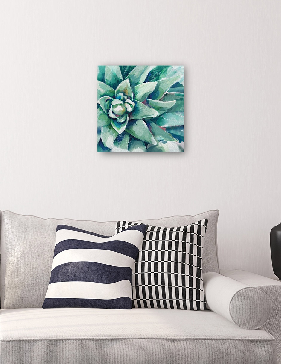 Cuadro decorativo Cuadrado De Flor Suculenta Acuarela Impresión En Lienzo técnica mixta Floración 6