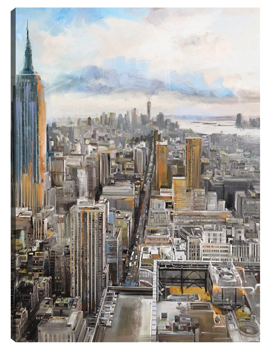 Cuadro decorativo Amanecer Manhattan Impresión En Lienzo técnica mixta Arquitectura