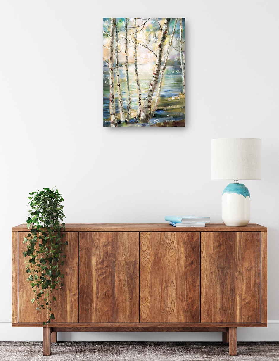 Cuadro decorativo Amanecer De La Casa Del Lago Impresión En Lienzo técnica mixta Bosques 2