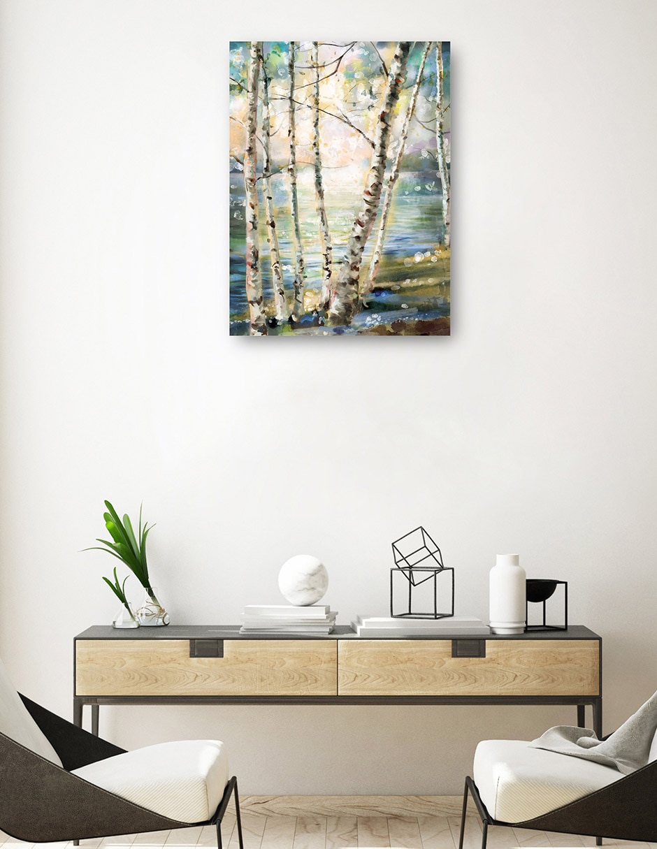 Cuadro decorativo Amanecer De La Casa Del Lago Impresión En Lienzo técnica mixta Bosques 3