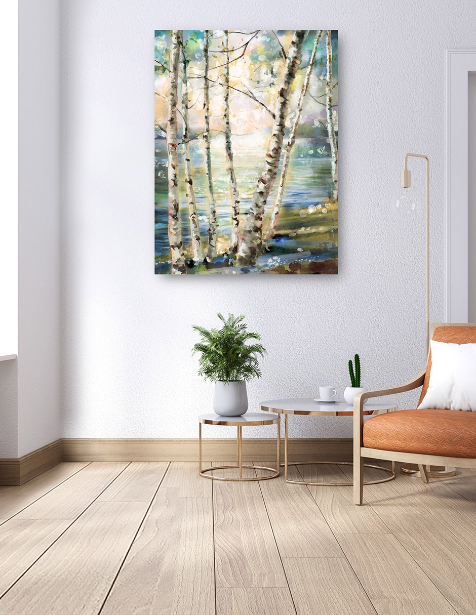 Cuadro decorativo Amanecer De La Casa Del Lago Impresión En Lienzo técnica mixta Bosques 6