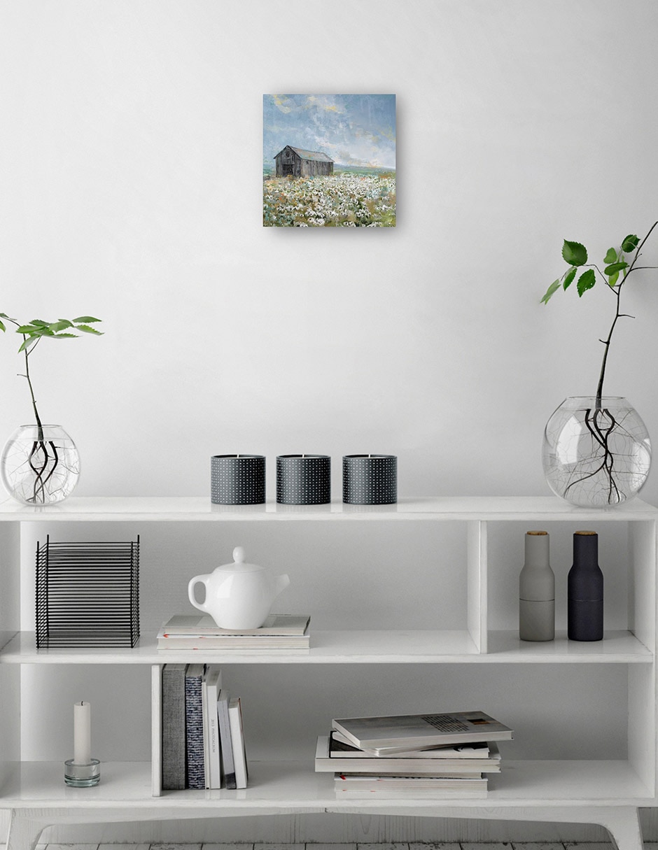 Cuadro decorativo Granero con amapolas blancas mixta 7