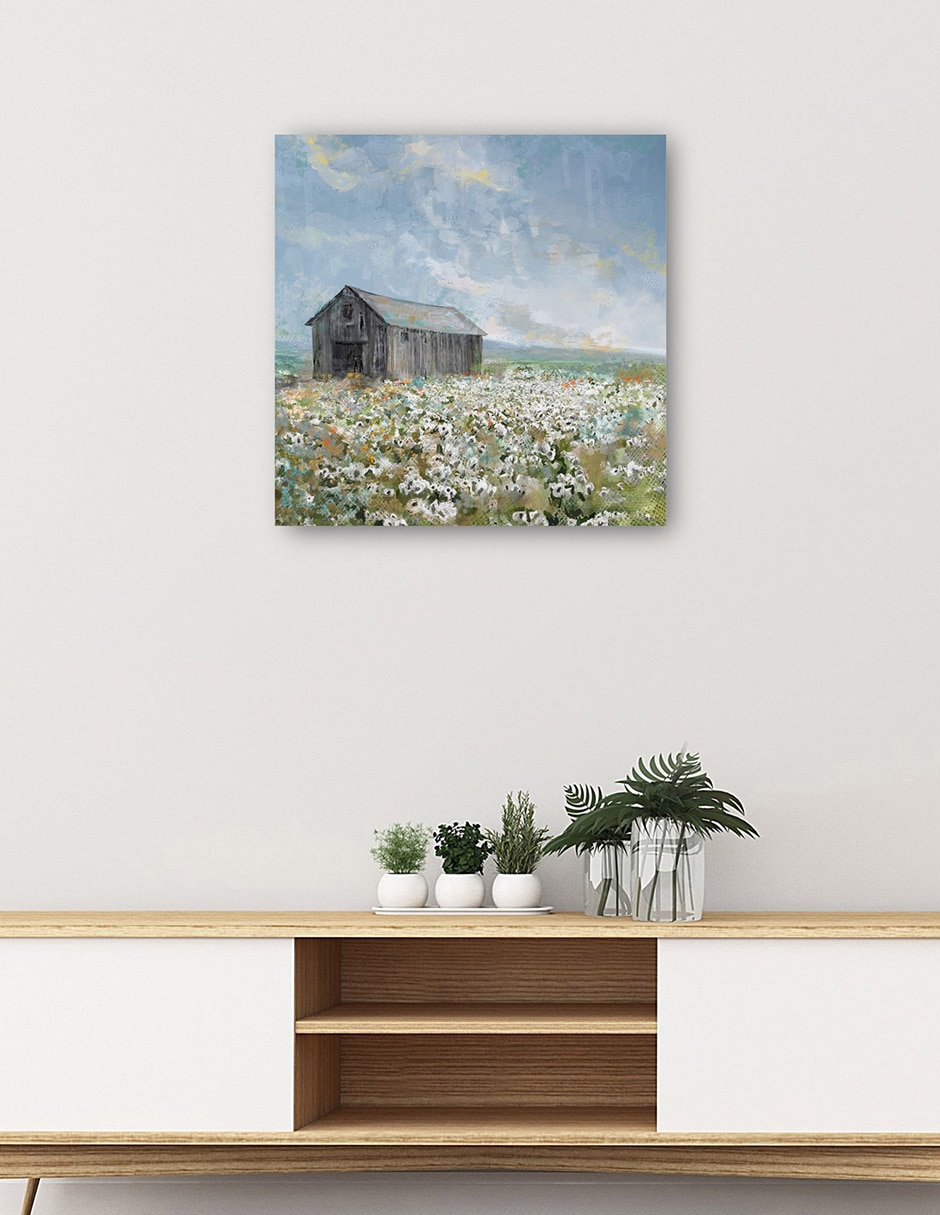 Cuadro decorativo Granero con amapolas blancas mixta 2