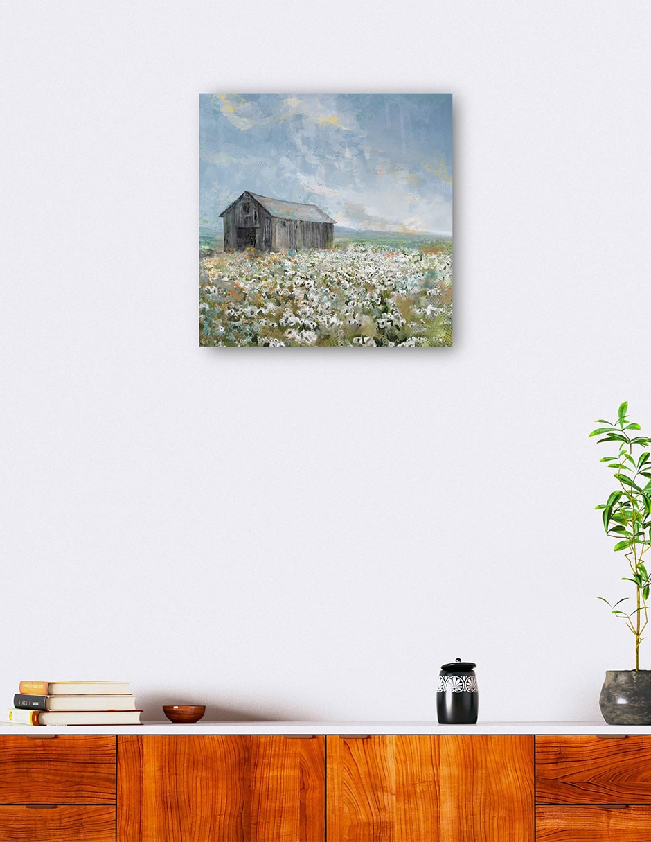 Cuadro decorativo Granero con amapolas blancas mixta 8