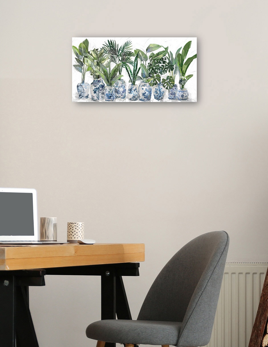 Cuadro decorativo Jardín Chinoiserie técnica mixta Macetas