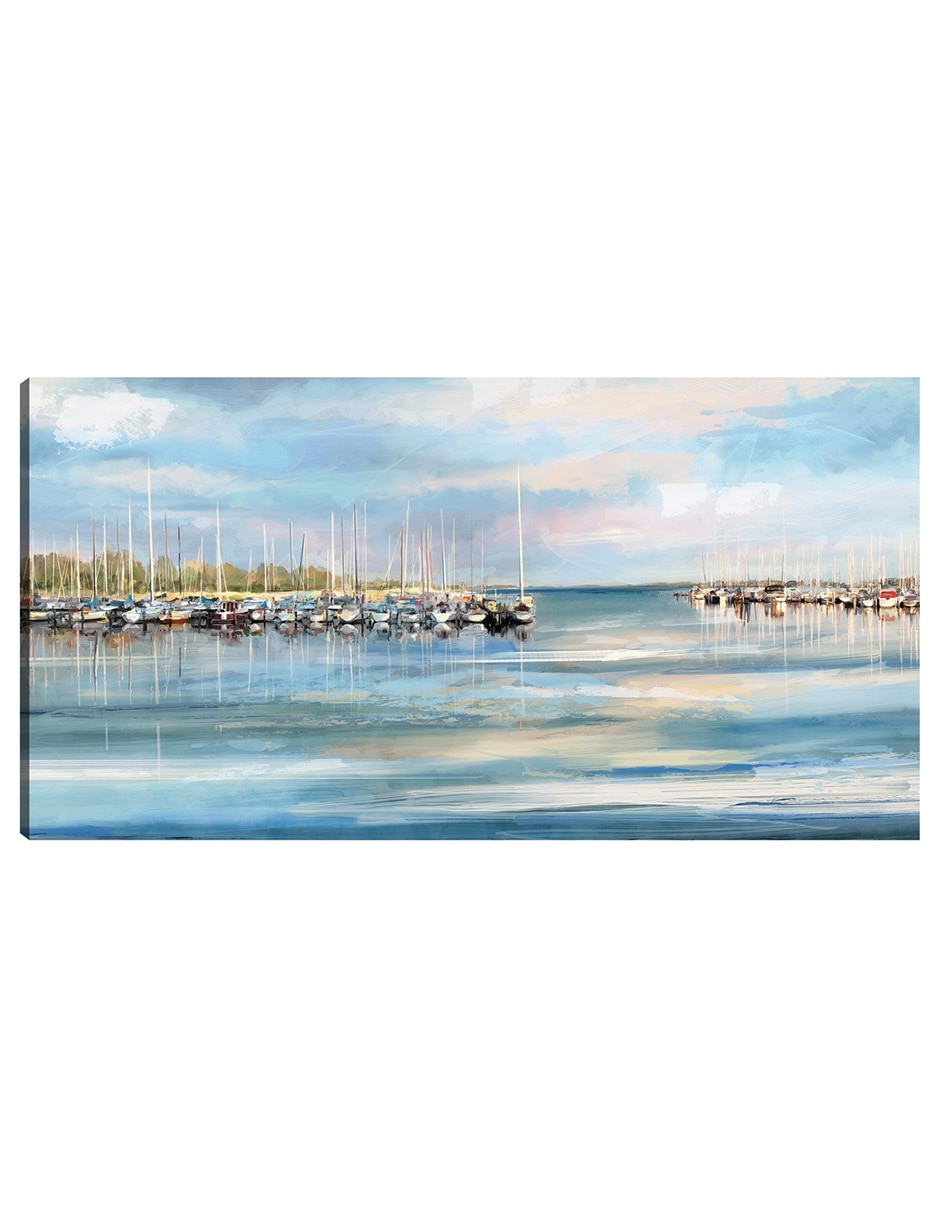 Cuadro decorativo Puerto Azul técnica mixta Muelles Cuadro decorativo Puerto Azul técnica mixta Muelles