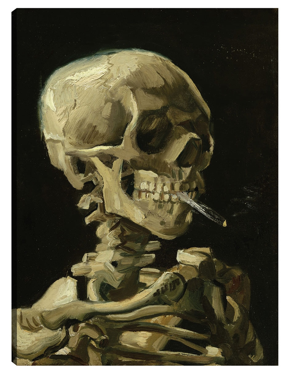 Cuadro decorativo Cabeza De Esqueleto Con Un Cigarrillo Encendido técnica mixta Formas