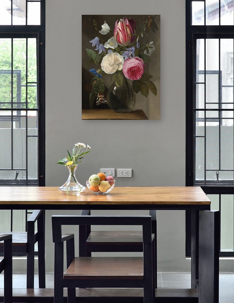 Cuadro decorativo Rosas y un tulipán en un jarrón de cristal, c. 1650/1660 técnica mixta Cuadros Jr Floreros